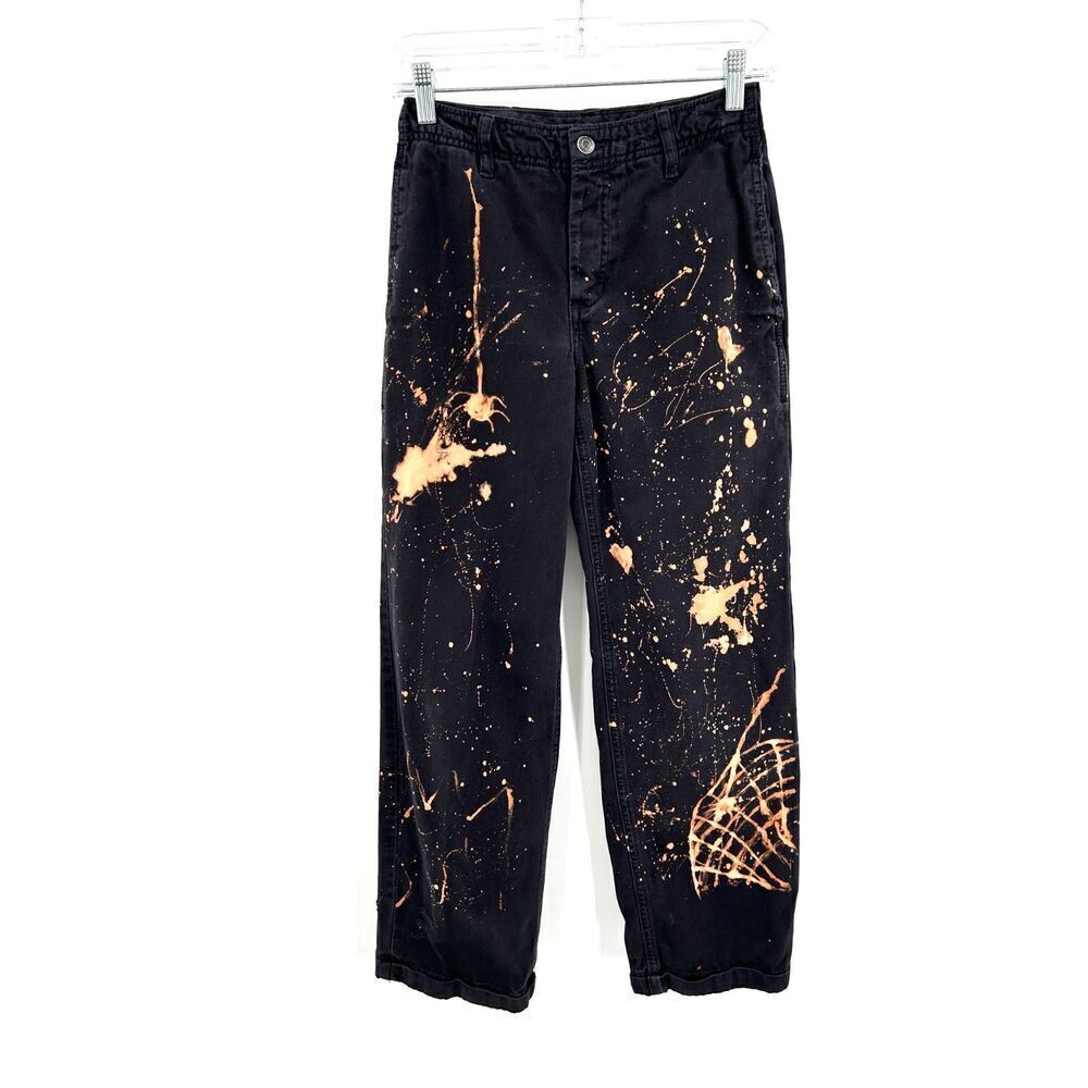 FREE PEOPLE DIY Black Bleach Grunge Splatter High Rise Straight Leg Jeans 24